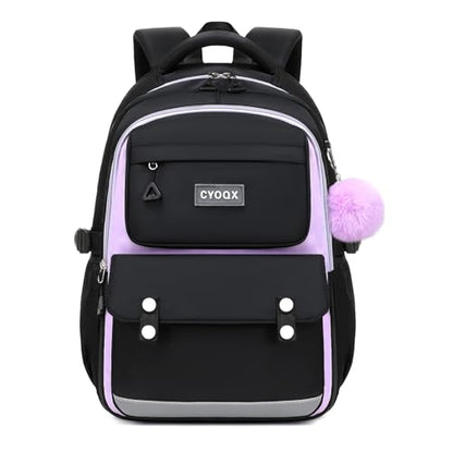 CYOQX School Backpack for Girls Cute Backpack Elementary Middle School High School Teenage Girls Schoolbag (Black Purple) - color: Black Purple
