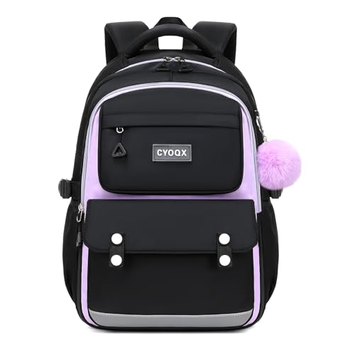 CYOQX School Backpack for Girls Cute Backpack Elementary Middle School High School Teenage Girls Schoolbag (Black Purple) - color: Black Purple