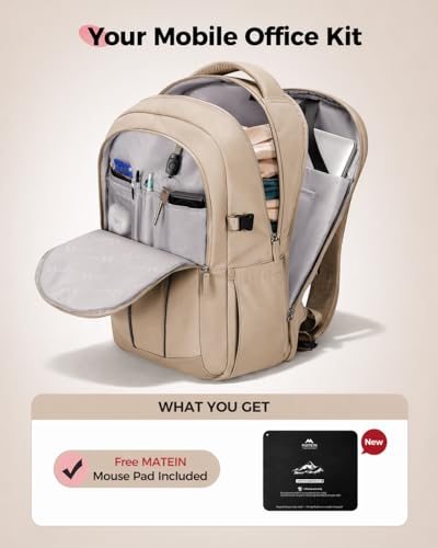 MATEIN HER Work Laptop Backpack for Women with Lunch Box Compartment, Khaki | Meal Prep Bag, Water Resistant, with Water Bottle Holder, 17.3'' Notebook, Teacher Nurse Lunchbox Backpack for Travel Commute - color: Khaki