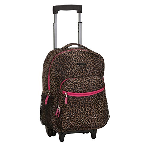 Rockland Double Handle Rolling Backpack, Pink Leopard, 17" - color: PINKLEOPARD, size: One Size