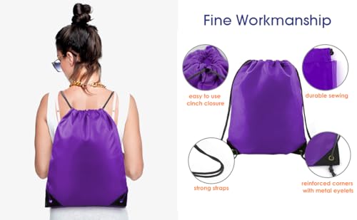 BeeGreen 20 pieces Wholesale Purple Drawstring Backpack Bags Cinch Bags Bulk Heavy Duty String Backpack Machine Washable Halloween Sackpack Outdoor Sport Bags for Women Men - color: Purple