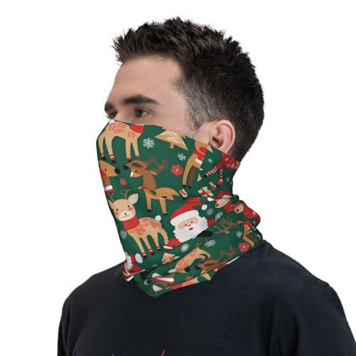 Santa Claus and Christmas Deer Prints Multifunctional Sport Headband – Seamless Stretch Neck Gaiter for Hiking, Biking, Running & Outdoor Activities – Soft, Quick-Dry, No-Fade Design