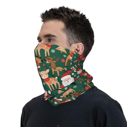 Santa Claus and Christmas Deer Prints Multifunctional Sport Headband – Seamless Stretch Neck Gaiter for Hiking, Biking, Running & Outdoor Activities – Soft, Quick-Dry, No-Fade Design