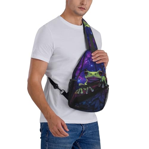 Sling Backpack Unisex Crossbody Chest Bag Shoulder Chest Bag For Women Men Hiking Travel - color: Frog Night Sky