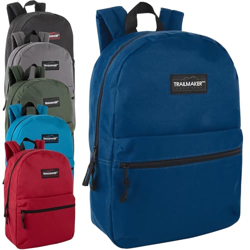 Trail maker 24 Pack- Classic 17 Inch Backpacks in Bulk Wholesale Back Packs for Boys and Girls (Assorted 6 Colors Pack) - color: Assorted 6 Colors Pack