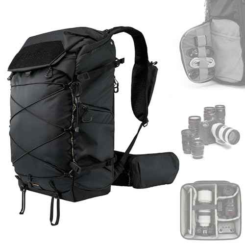 LEOFOTO 35L Camera Backpack for Photographer, Lightweight Waterproof Travel Camera Bag for Camera/Drone/15.6" Laptop, Photopraphy Bag with Side Access & Rain Cover, Tripod Compatible, 2.65KG - BLACK - color: 35l-bag+medium Insert-black