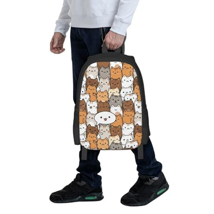 Laptop Backpack Cute Anime Cat Face, Cushioned Back Panel, Front Zip, for Daily Commute & Outdoors - color: Design (409)