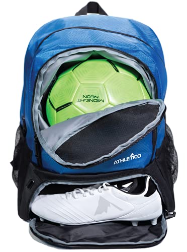 Athletico Youth Soccer Bag - Soccer Backpack & Bags for Basketball, Volleyball & Football | Includes Separate Cleat and Ball Compartment - color: Blue