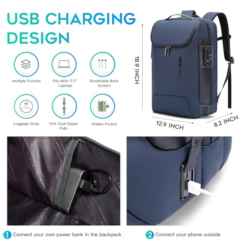 BANGE 17.3 Inch Business Laptop Backpack: Anti-Theft with USB Port & TSA Lock, Waterproof Zippers, Large Travel Commuter Bag - color: Blue, size: lock and usb