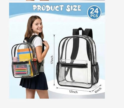 24-Pack 17'' Clear Black Bulk Backpacks for School – Transparent PVC Bookbags, Heavy Duty Clear Large Bags with Reinforced Straps, Back Pack for Elementary, Middle & High School - color: 17'' 24 Pack Clear Black