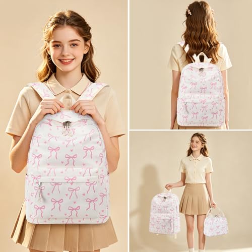 LEDAOU Backpack for Girls School Bag Kids Bookbag Teen Backpack Set Daypack with Lunch Bag and Pencil Case | Kids - color: A-bow Tie Beige