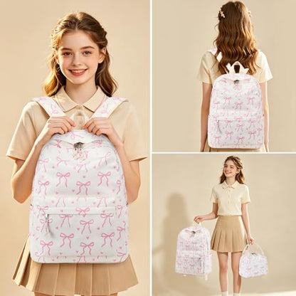 LEDAOU Backpack for Girls School Bag Kids Bookbag Teen Backpack Set Daypack with Lunch Bag and Pencil Case | Kids - color: A-bow Tie Beige