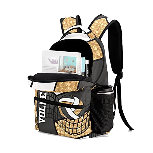 Personalized Sport Volleyball Gold Print Waterproof Backpack with Name Text for Women Men Gift - color: Backpack 14
