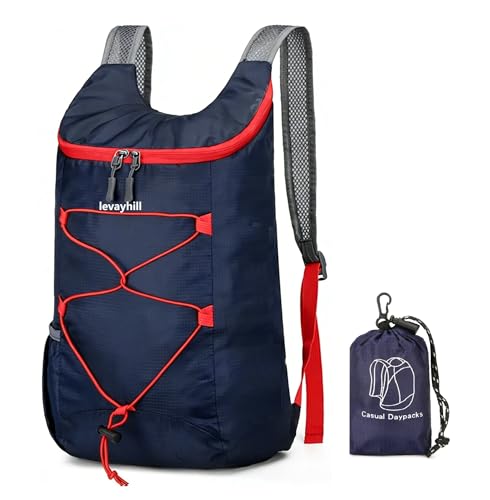 levayhill 16L Foldable Hiking Backpack,Small Packable Daypack,Navy Blue | Lightweight ,Outdoor Collapsible Rucksack,Ultralight Folding Back Pack, Water Repellent, Men Women Travel Gym, Easy Carry-on - color: Navy Blue