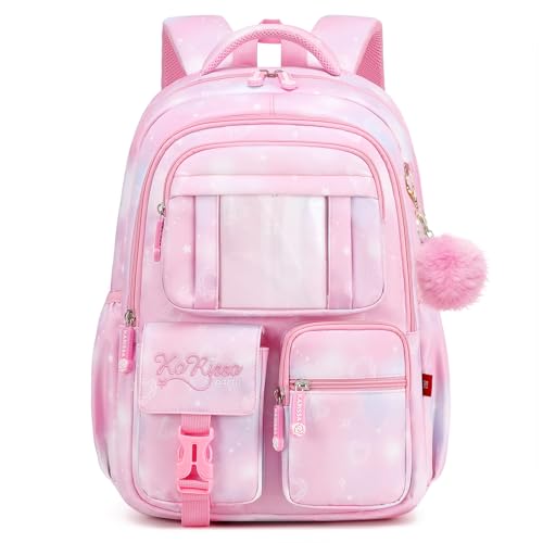 Lanola Girls Backpack, Kawaii Cute Kids Backpack for Teen Students Lightweight Water Resistant BookBag for Elementary Primary School - Pink - color: Pink
