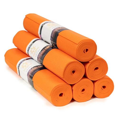 Voyage Yoga Mat, 6 Pack, 72" x 24" Professional Studio and Gym Bulk Yoga Mats, 5mm Thick, Durable, Anti-Tear, Non Slip Fitness and Exercise Mats - color: Orange