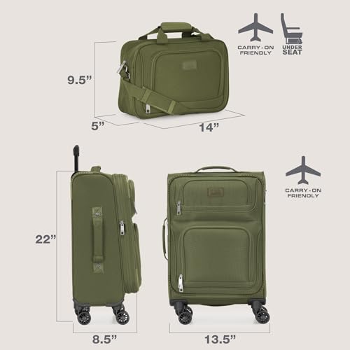 U.S. Traveler Rio Lightweight Softside Rolling Carry-on Suitcase, 4-Wheel Set, Green - color: Green, size: 22"/14"