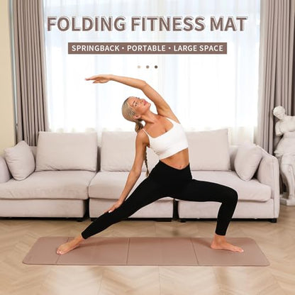 PAIDU Foldable Yoga Mat - 10mm Extra Thick, 75"26" Non-Slip Exercise Fitness Mat | SGS Eco-Certified, Portable for Yoga/Pilates/Studio/Home Workout - color: Brown