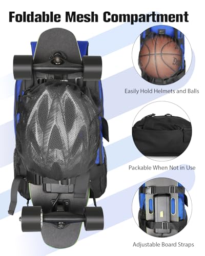 WOLT Skateboard Backpack, 15.6 Inch Laptop Backpack for Men Women, Sports Backpack with Ball Holder - color: Blue