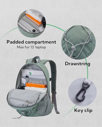 WATERFLY 12L Small Hiking Backpack: Day Pack Lightweight Travel Bag Camping Fitness Cycling Outdoor Sports Daypack For Women Men - color: Pea Green