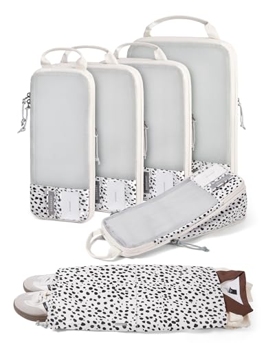BAGSMART 6 Set /4 Set/2 Set Compression Packing Cubes for Travel, Lightweight Luggage Organizer Bags, Durable Space Saver Bags Travel Essentials - color: Seaside Dots, size: Set of 6