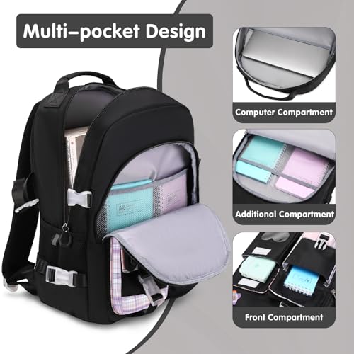 ACESAK Backpack for Girls - Bookbag Backpacks Schoolbag for Girls Kids Teen Women Casual Travel Daypacks - School Bag Elementary Middle School College Cute Backpack with Lunch Box (Black Purple) - color: Black Purple