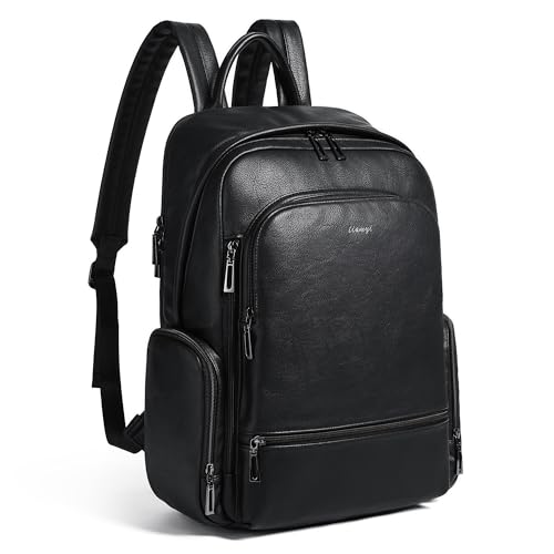 Leather Backpack for Women Men, Fits 16.0 Inch Laptop, Soft Vegan Leather Backpack for Travel and Daily Use, Black - color: 2-1 Black
