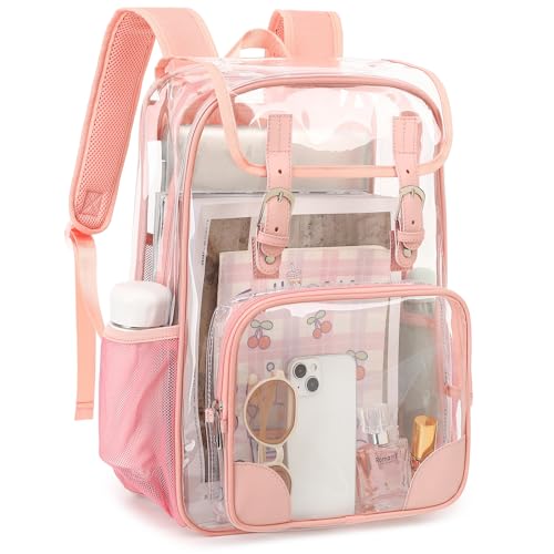 Fuyicat Clear Backpack Heavy Duty PVC Transparent Girls Kids School Backpacks Stadium Approved See Through College Bookbag for Women (Pink) - color: Pink