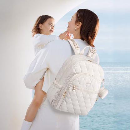 LOVEVOOK Diaper Bag Backpack,Puffer Quilted Baby Diaper Bag with Insulated Pockets,Travel Diaper Backpack for Boys Girls with Changing Pad,Water-Resistant Baby Bag for Mom Dad,Beige - color: Beige