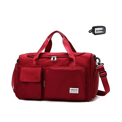 Small Gym Bag for Women, Travel Duffle Bag Carry On Weekender Bag with Shoe Compartment - color: 06#Red, style: Gym Bag&toiletry Bag