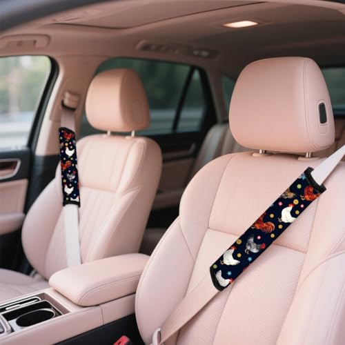 2Pcs Soft Auto Seat Belt Cover Pads, Chicken Flower Car Seatbelt Shoulder Cushion for Comfortable Driving, Compatible with All Cars' Seatbelt and Backpack Straps 11x2.4inch - color: Chicken