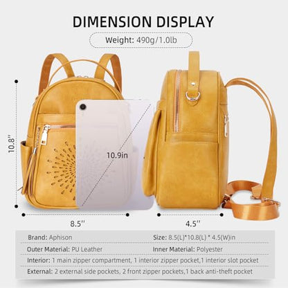 APHISON Small Backpack Purse for Women Cute PU Leather Mini Backpacks Ladies Casual Lightweight Travel Daypack Waterproof - color: 8-yellow, size: Small