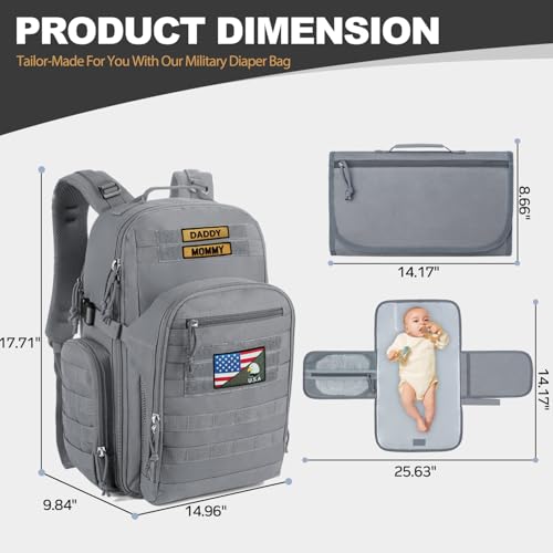 MIRACOL Dad Diaper Bag Military - Tactical Baby Backpack with Changing Pad for Outdoor Baby Care - Water-Resistant Fabric & MOLLE System Ideal for Travel Hiking Parks Grey - color: Grey W/ Changing Mat
