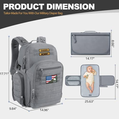 MIRACOL Dad Diaper Bag Military - Tactical Baby Backpack with Changing Pad for Outdoor Baby Care - Water-Resistant Fabric & MOLLE System Ideal for Travel Hiking Parks Grey - color: Grey W/ Changing Mat