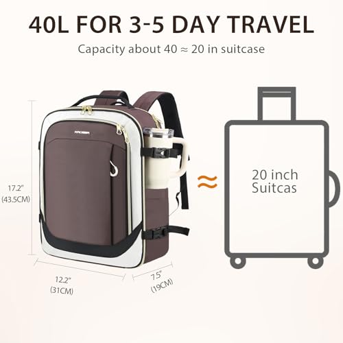 KROSER Laptop Backpack Large Computer Backpack Fits up to 17 Inch Laptop Water-Repellent 40L Travel Backpack Casual Daypack for Business/College/Women/Men-Beige/Coffee/Black - color: Beige/Coffee/Black