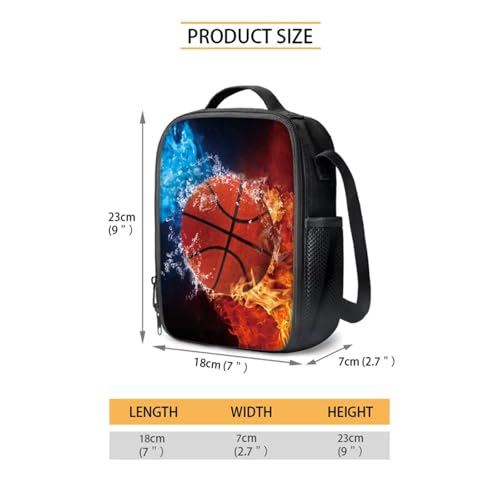 Basketball Water Flame 4-in-1 Portable Backpack for Kids Elementary School Bookbag Pen Case Lunch Box Water Bottle Sleeve for Middle High College School Student - color: Basketball Water Flame