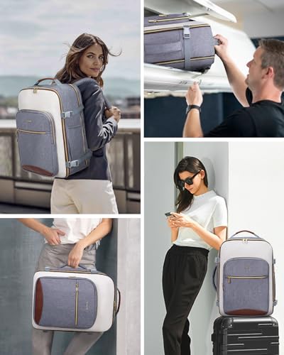 LOVEVOOK 50L Travel Backpack for Women & Men, Airline Approved Carry On Luggage with 3 Packing Cubes, TSA Overnight Bags, Waterproof Personal Item Bag, Weekender Essentials Backpacks fits 17" Laptop - color: Grey-beige-brown, size: X-Large