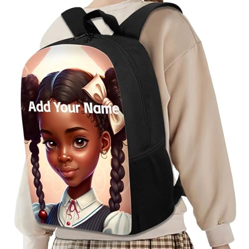 Custom Name Bookbag for Girls Elementary/Kindergarten School Bag African Black Kids Backpack with Water Bottle Holder Personalized Book Bag - color: African Black Girl-25