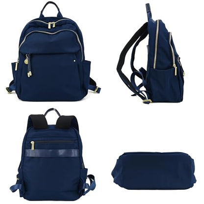 M-ioi-M Small Backpack Purse for Women, Fashion Nylon Daypack with Gold Hardware, Lightweight Water-Resistant Casual Commuting Bag for Work, College, City Walks, Fits up to 12" Tablet(Navy Blue,Small) - color: Navy Blue,small