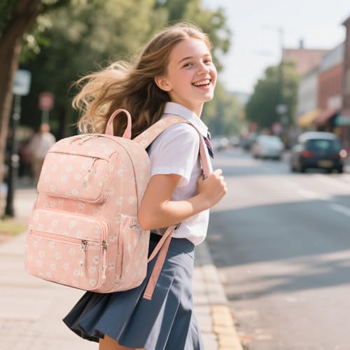 Bluboon Backpack for Girls Kids Preschool Backpack with Lunch Box Kindergarten Bookbag Toddler School Bags Set - color: Beige Flower Pink