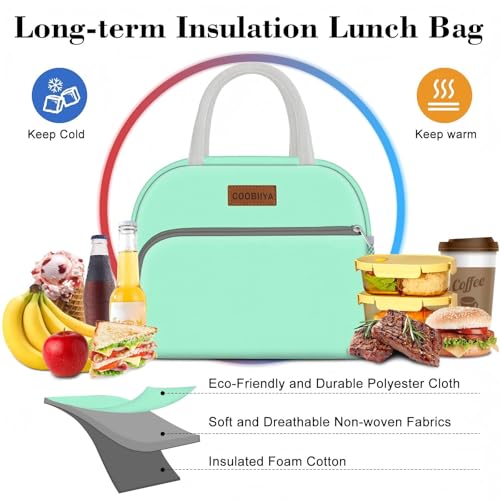 Coobiiya Lunch Bag Women, Lunch Box Bag for Women Adult Men, Small Leakproof Cute Lunch Tote Large Capacity Reusable Insulated Cooler Lunch Container for Work/Office/Picnic/Travel-Green - color: Green