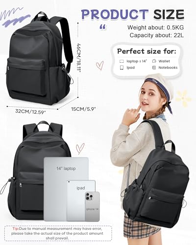 Small Black Backpack for School, High School Book Bag Back Pack for Teens Girls Boys, Lightweight College Backpack Bookbag for Women Men, Simple Casual Daypack Mochilas Escolares para Adolescentes - color: Black