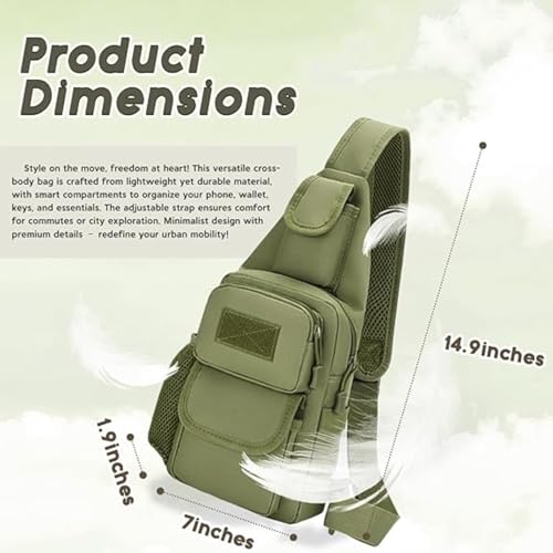 Sling Bag Crossbody Backpack for Men Women Travel Outdoor Camping (Army green) - color: Army Green