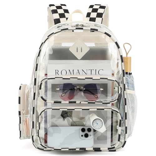 Clear Backpack for School, Girls Boys Transparent Bookbag Women See Through Backpack for Travel Security College Concert (Corduroy Checkered Black) - color: Corduroy Checkered Black