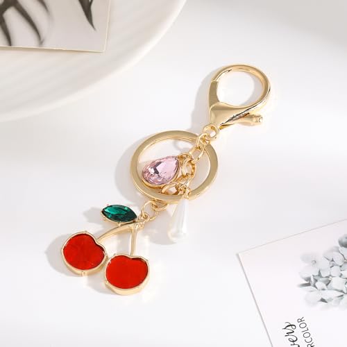 Madison Tyler Western Cowboy Boots Cherry Bow Bubble Tea Strawberry Cute Keychain | Bag Charms for Handbags Purse Charms - color: Cherry