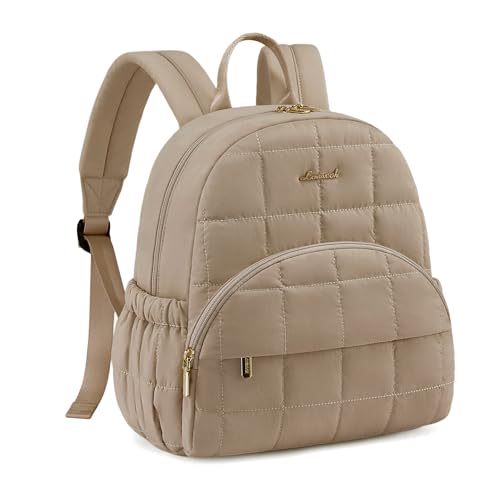 LOVEVOOK Small Backpack Purse for Women, Mini Puffer Backpack with Anti-theft Pocket, Lightweight Quilted Casual Daypack for Daily Work & Travel - color: Khaki, size: Medium