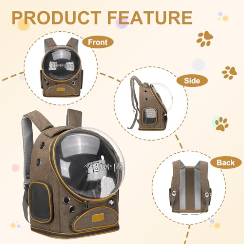 Pet Backpack Carrier, Portable and Ventilated, Oxford Cloth, Dog Cat Travel Bag with Transparent Cover 12.6", (Brown, 1 Pcs), Intended for Hiking/Camping/Traveling - color: Brown