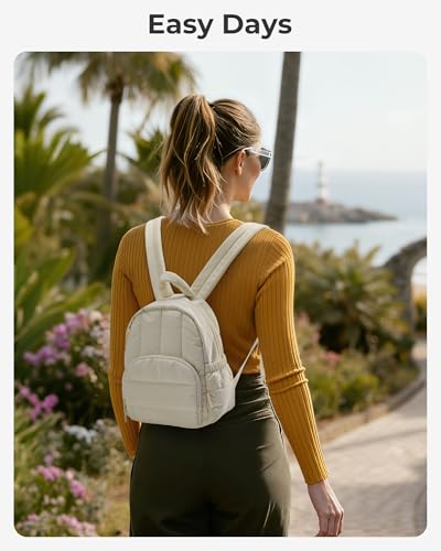 BAGSMART Mini Backpack for Women, Lightweight Puffer Small Backpack Purse, Quilted Casual Travel Daypack, Cute Water-Resistant Bookbag for Daily, Beige - color: Oatmeal Beige