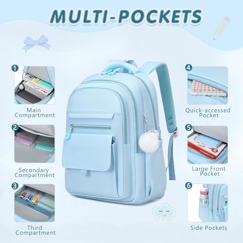 GeeWin Backpacks for Girls, Girls Backpack with Lunch Box & Pencil Case Set, 17 Inch Waterproof Girl Bookbag with Lots of Pockets for Kids, Teens, Elementary Middle High College School Student (Blue) - color: Blue