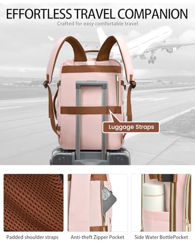 40L Travel Backpack for Women, Carry On Bag Flight Approved, Waterproof Backpack with 3 Packing Cubes, Weekender Personal Item Bag for Airplane Travel Essentials, TSA Approved - color: Light Pink-brown